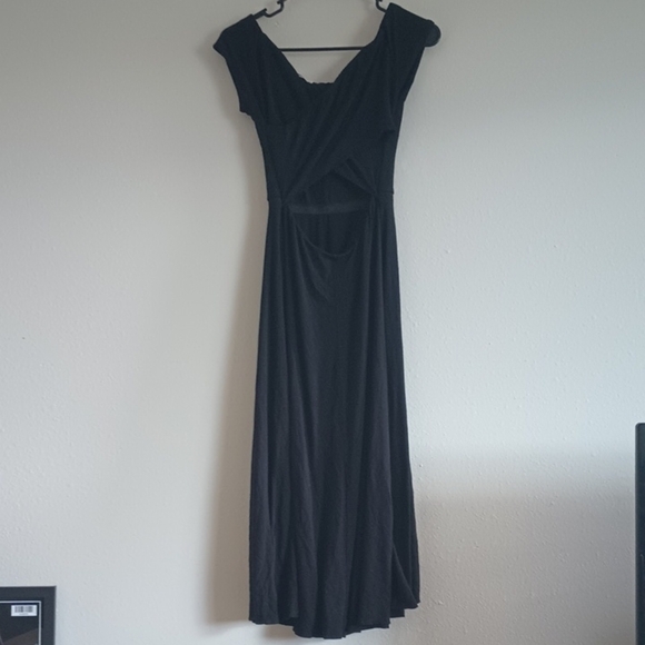 Lush Black Midi Dress Women's Size Small Cross Over Cut Out Back Fit And Flare - Picture 9 of 11